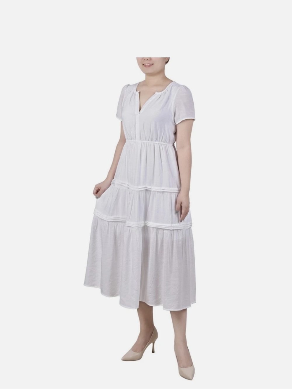 NY Collection White Tiered Maxi Dress - Women